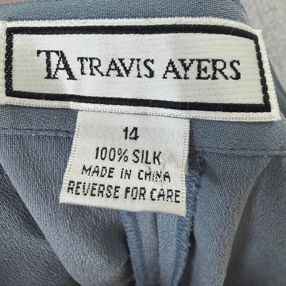 Travis Ayers Trousers Womens 14 Blue Silk Pleated Vintage High Waist Tapered Leg - Picture 2 of 8